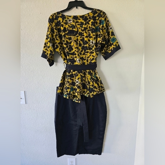 African Print Women's Floral Print 2PIECE Set Skirt&Open Top W Belt art to wear - Picture 5 of 11